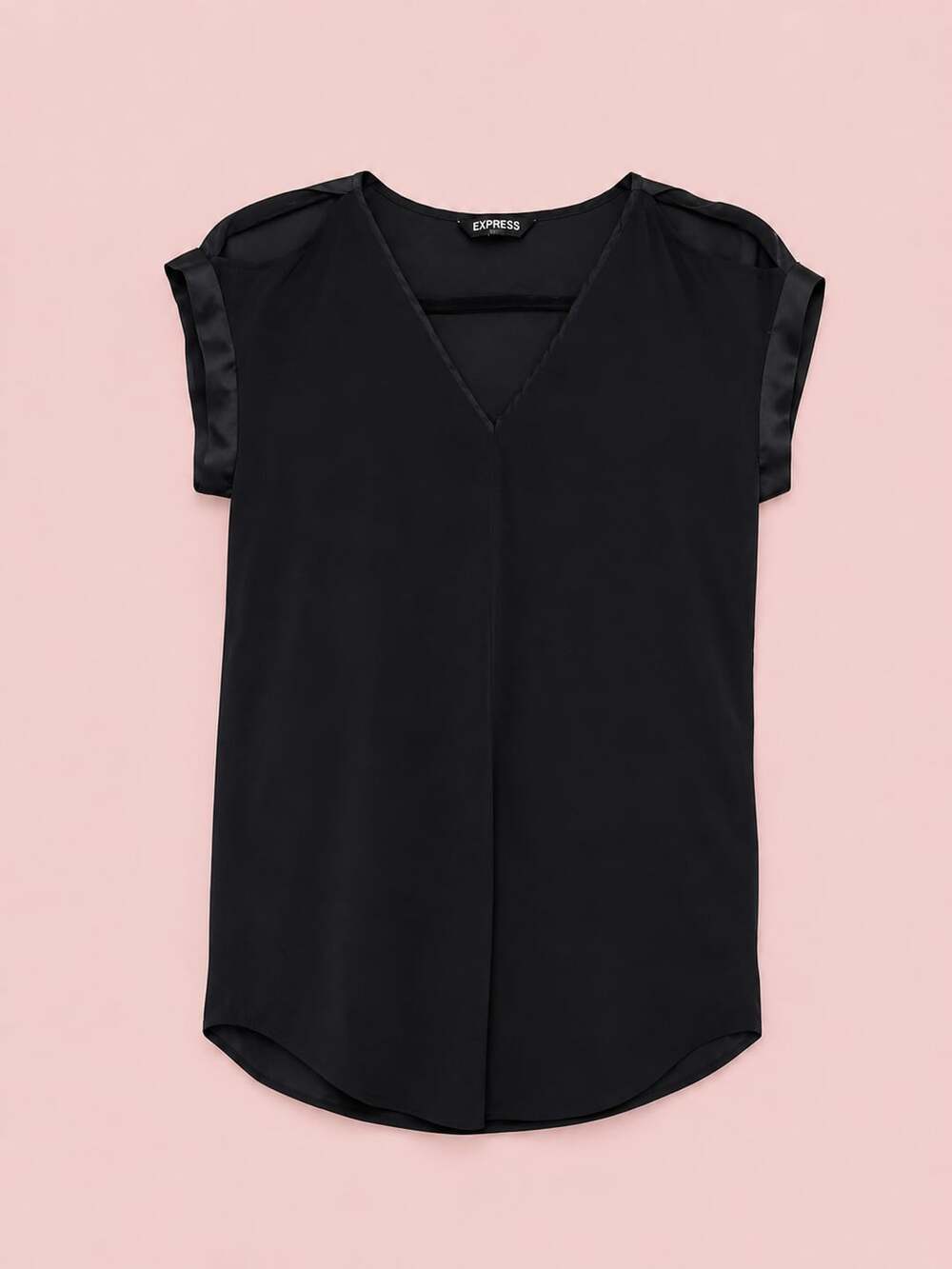 Express Black V-Neck Satin Trim Cap Sleeve Blouse
